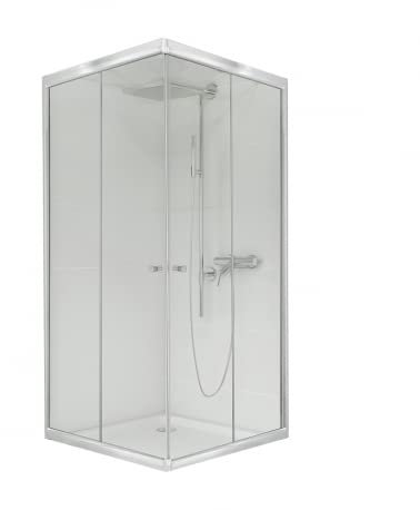 VBChome Cabina de ducha de 80 x 80 cm, cromada, cuadrada, para esquina, puerta corredera, transparente, cristal de seguridad, mampara de ducha Viega moderna, alta calidad