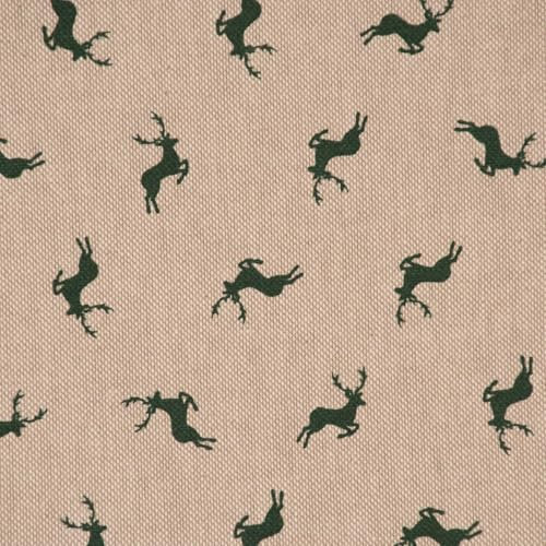 SCHÖNER LEBEN. Dekostoff Leinenlook Simple Deer Hirsch klein Natur grün 1,40m