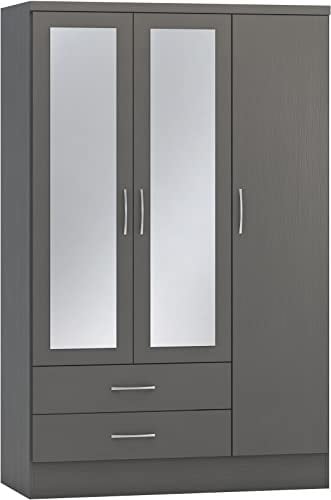 Seconique Nevada 3 Door 2 Drawer Wardrobe in 3D Effect Grey