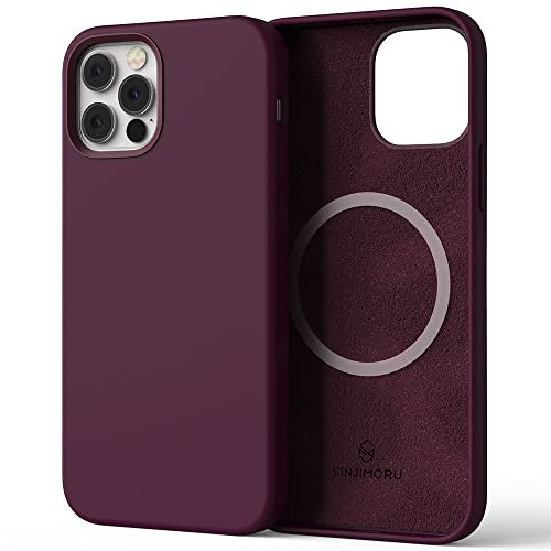 Sinjimoru 4-Layer Silicone iPhone 12 Pro Max Case for MagSafe, Magnetic Protective Phone Cover Cases as iPhone Accessories for iPhone 12 & 13 & 14 Series. Silicone Case for MagSafe Wine Red