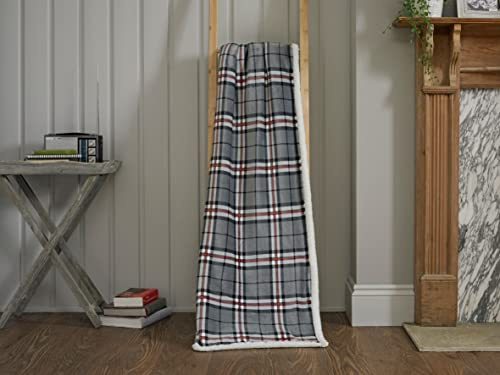 Jansons Direct Linens Sherpa Reverse Thomson Check Ultra Plush Warm Blanket Throw in Grey125cm x 250cm