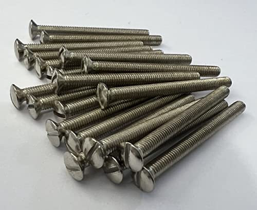 Evoges M3.5 x 40mm Long Raised Countersunk Slotted Head Sockets Switches Blanking Plates Plug Electrical Machine Screws, Steel, Nickel Finish, Pack of 20