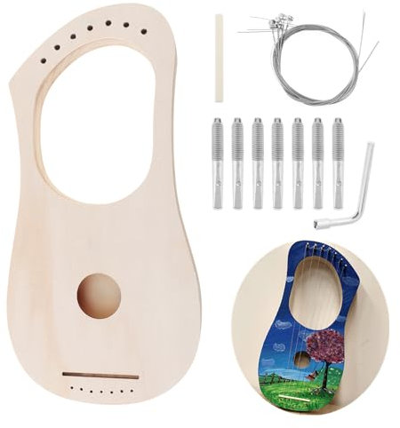 OriGlam Kit de 7 cuerdas para hacer tu propia madera de lubina, cuerda de madera de lira, arpa de lira con poste de cuerda, afinación de sillín