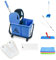 Hypafol Mini Reinigungswagen | Set 50 cm | 2-Kammer Putzwagen mit 24l Eimer mit Trennwand | mit Mopp-Presse und Kehrgarnitur | inkl. 2X 50cm Baumwoll Mopp, 1x Mikrofaser-Mopp | 12x Mikrofasertücher