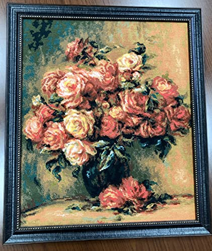 RIOLIS Kreuzstich-Set mit Rosenstrauß nach Pierre-August Renoir 1402, Kreuzstich-Set 40 x 18,9 cm, Kreuzstich-Set für Erwachsene, Kreuzstich-Set mit Blumenmuster, Stickset für Anfänger und