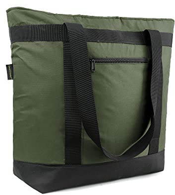 BeeGreen Cooler Bag Soft Insulated Tote for Beach Travel Grocery Shopping Lunch Portable Large Ice Coolers with Handle Hard Freezer Bags with Zippered Top Foldable Leakproof Delivery Totes Moss