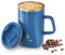 Ideus® Kaffeebecher 470 ml (16 oz), doppelwandige vakuumisolierte Kaffee- und Teetasse aus Edelstahl mit rutschfestem Griff und Schiebemoduldeckel und großem Volumen (Leapord Blau)