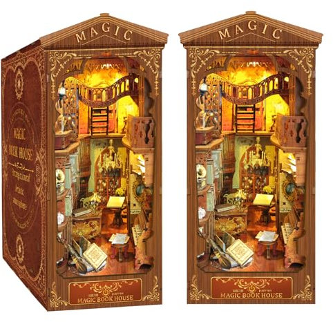 DIY Book Nook Kit – Maison de poupée Miniature en Bois avec Meubles et lumière LED, Puzzle 3D en Bois, Serre-Livres d'art, Kit de Construction pour Les Personnes de Plus de 14 Ans