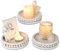 Hanobe Wood Candle Plate Holder: Small Candle Plate Set of 3 Decorative White Round Beaded Tray Farmhouse Boho Table Centerpiece for Fireplace Dining Room Home Decor