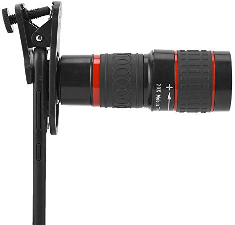 Obiettivo per Fotocamera per Telefono Cellulare, Teleobiettivo con Zoom a Fuoco Lungo 20X con Supporto, per Smartphone Tablet Oculare HD Mobile con Clip Portatile