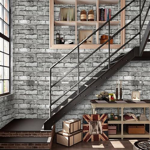 Rustic Grey Brick Effect Wallpaper 3D Grey Brick Wall Effect Wallpaper Non-Woven Fabric Brick Pattern Anti-Fouling Texture Wallpape Vintage Slate