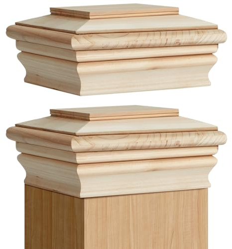 Soaoo Holzpfostenkappen, klassische Zedernholz-Pfostenkappen, widerstandsfähiges Holzzaun, Newel Montageset, dekorative Oberteile für Innen- und Außenbereich, Zaun, Briefkästen, Decks (10,2 x 10,2 cm