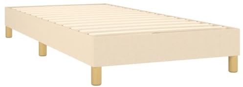 Décoshop26 Sommier à Lattes sur Pieds Cadre de lit 100x200 cm Tissu crème TDL0207276