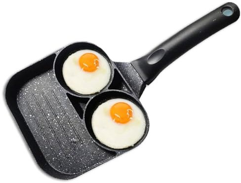 Egg Frying Skillet, 3-Cup Nonstick Divided Grill Pan for Breakfast Omelette, Poached Egg, Crepe, Gas Stove Top