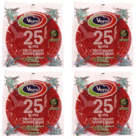 Maury's Set 100 Piatti Natalizi da Dessert in Plastica Riutilizzabili Rossi Lavabili (Dessert)