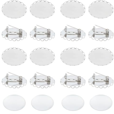 UNICRAFTALE 24 Sets DIY Oval Brosche Herstellung Kit - 304 Edelstahl Fancy Cabochon Erkenntnisse, Lünette Tabletts Mit Ovalen Glascabochons Für Schmuckherstellung