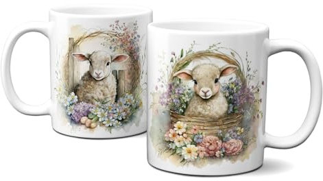 Graffdesign - Tasse - Kaffeebecher - Coffee - Kaffee - Ostern - Easter - Osterlamm mit bunten Blumen - G-OT-30
