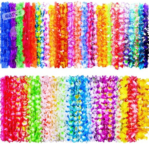 ZZXLOPEZ 60 Pezzi Ghirlanda Hawaiana, Hawaiana Collane di Fiore, Decorazioni Hawaiane Leis, Ghirlande di Fiori Hawaiani, Ghirlanda Hawaiana Collana per Festa Hula Party Tema Hawaiana Matrimonio Nozze