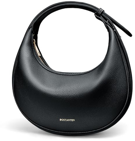 BOSTANTEN Handtasche Damen Klein Umhängetasche Crossbody Hobo Bag for Women PU Leder Schultertasche Damen Klein Handtaschen mit Verstellbares Riemen,Schwarz