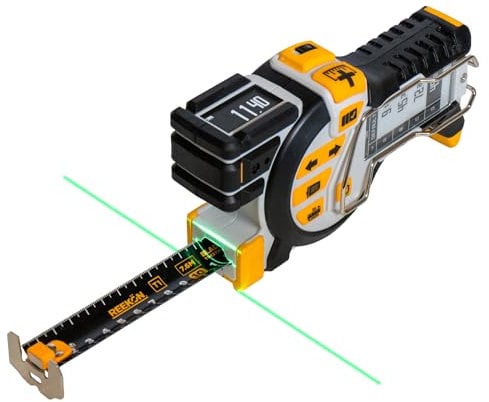 REEKON T1 Tomahawk Digital Tape Measure, Metric – Professional Accurate Measuring Tool ol, Green Laser, E-Paper Measuring List, Measurements Shared Over Bluetooth, Lame sostituibili