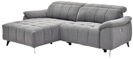 Vente-unique-Eckrelaxsofa elektrisch - Ecke Links - Strukturstoff - Grau - CELTIMO
