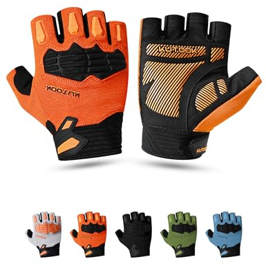 KUTOOK MTB Mountainbike Fahrrad Handschuhe Herren Damen Sommer mit 5mm Palm Pad TPR SCR Protect Touch-Screen Atmungsaktiv KT202
