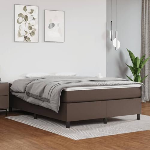 LAPOOH Boxspringbett Braun 140x200 cm Kunstleder, Bett, Bettrahmen, Gästebett, Bed Frame, Jugendbett, Familienbett, Bett Gestell, Schlafzimmer Bett - 3121050