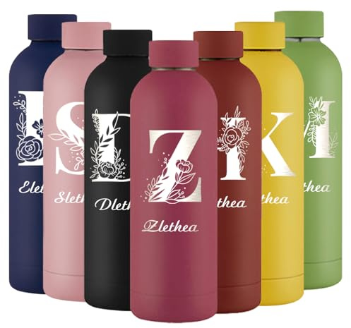 Busparst Borracce personalizzate isolate da 470 ml con incisione personalizzata per sport, bottiglia d'acqua con nome personalizzato in acciaio inossidabile per uomo e donna (iniziali - Rosa scuro)