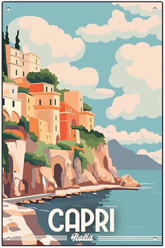 30 x 20 cm Blechschild, Retro, Vintage Reise und Souvenir Schild für Italien Fans(Capri)