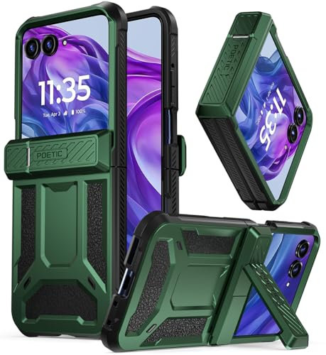 Poetic Spartan Case for Motorola Moto Razr 50 Ultra 2024,[Kickstand][Hinge Protection], Full-Body Rugged Shockproof Protective Cover with Kickstand, Metallic Green
