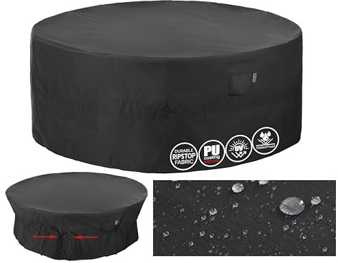 F&J Outdoors Tischabdeckungen wasserdichte Gartenmöbel Abdeckungen Patio Runde Abdeckung Cinched Taille Winddicht Heavy Duty Tear Resistant Anti Dirty Schutzhülle Schwarz,183x79cm