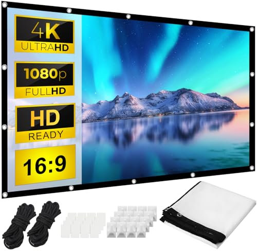 Zhufas 100 Écran de Projection,16: 9 4K HD, Portable Pliable Extérieur pour Vidéoprojecteurs Écran 88 x 48 (221 x 125 cm), pour Cinéma Maison, Commercial, Fête, Bureaux, Nuit de Cinéma