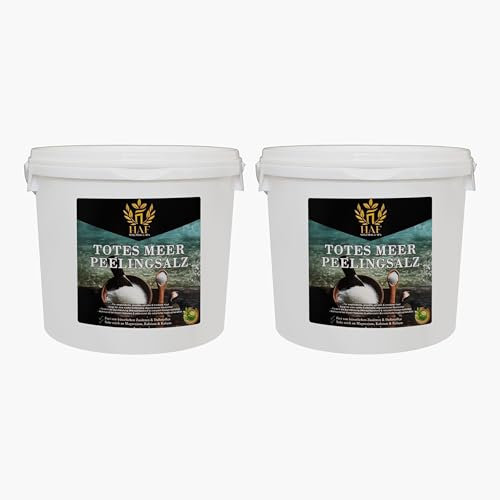 HAF® Premium Totes Meer Peelingsalz für empfindliche & trockene Haut | 1-25 kg | Salz Peeling 100% naturrein aus Jordanien für Gesicht & Körper | Körperpeeling für Sauna, Dusche (2 x 5 kg Eimer)