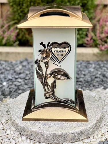 Grablampe - Papa ich vermisse Dich Grablicht Gold Farbe Kerze Grabkerze Grabdekoration Grabschmuck Gartenlampe