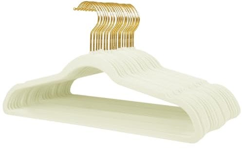 Stormix Samt-Kleiderbügel, 44 x 22 cm, rutschfeste Kleiderbügel mit Schulterkerben, für Erwachsene, cremefarben, goldfarbener Haken, 22 Stück