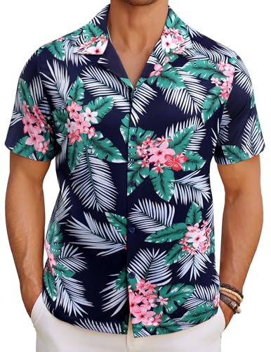 COOFANDY Men's Hawaiian Shirts Short Sleeve Casaul Summer Shirt Holiday Beach Cuban Floral Shirts Tropical T-Shirts for Men Flowers B M