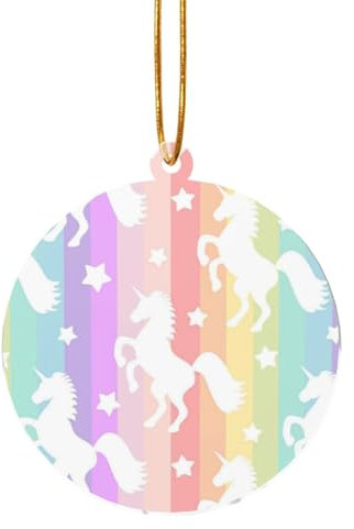GSGCSBYMLG Weihnachtsanhänger mit Einhörnern auf bunten Streifen, Acryl, zum Aufhängen