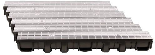 ScarMaxx - 6m Entwässerungsrinne - Bodenrinne - Regenwasser Ablauf - A15 Bauhöhe 115 mm - Komplett Set - für Eck und Kreuzverbindung - Längsstabrost Line Grau - 13x600x11,5cm