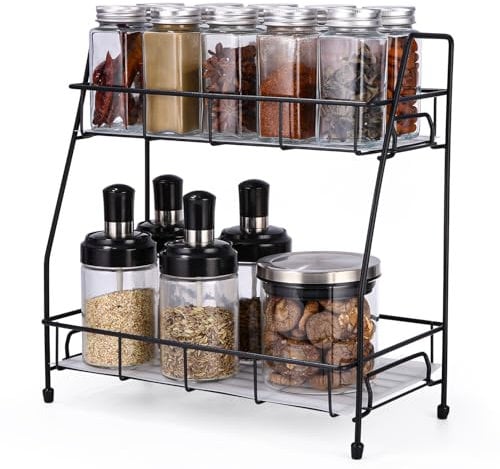Zaxiva Porta Spezie per Cucina, Organizer Cucina in Metallo, Porta Spezie Salvaspazio, Alzatina Cucina per Ripiani, Porta Spezie Pratico per Cucina e Bagno, Portaspezie Ideale per Spazi Ridotti