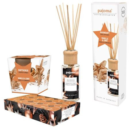 pajoma® Xmas Set Vanille & Zimt - Raumduft 100 ml - 30 Duft-Teelichte - Duftkerze im Glas | weihnachtlicher Duft für gemütliche Momente | Premium Qualität, Geschenkidee