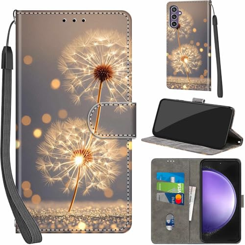 Handyhülle für Samsung Galaxy S23 FE Klapphülle Leder Wallet Löwenzahn | 3 Kartenfächer & 1 Geldfach, Magnetverschluss, Ständerfunktion, robuste premium PU leder klapphülle für Samsung S23 FE