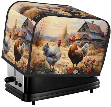 Cavizow Farmhouse Toaster-Abdeckung für Hahn und Hühner, 2 Scheiben, breiter Schlitz, staubdicht, wasserdicht, Küchengeräte-Abdeckungen mit Aufhängeschlaufe, Brotbacker-Schutz