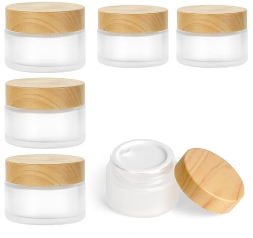 HOTUT 6 Pack Glass Jar, 30ml/20ml Empty Cosmetic Lotion Containers with Screw Cap Lid and Liners, Empty Frosted Refillable Sample Bottle Cosmetic Face Cream Jar Pot for Powder, Lotion, Cream