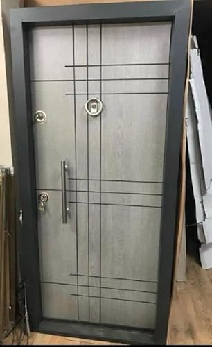 Portone blindato classe 3 con pannello esterno fresato Rovere Grigio,pannello interno Rovere Grigio liscio