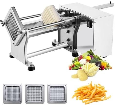 Taglia Patate Fritte Elettrico,Tagliapatate Professionale in Acciaio Inossidabile con 6mm 9mm 13mm Lame per ristoranti, case, cucine alberghi,60W