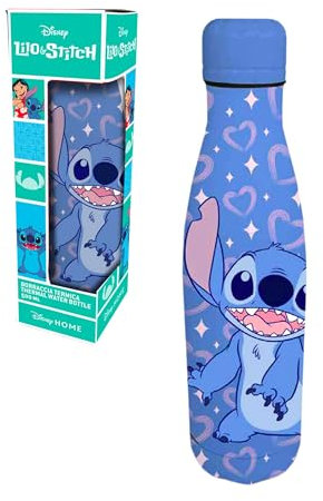 Disney Stitch Botella Reutilizable, Acero Inoxidable Botella de Agua para Niñas, Diseño Stitch y Angel Botella de Viaje, Capacidad 500 ml | Azul