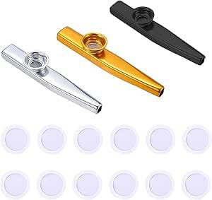3 Stück Kazoo-Instrument aus Metall mit 12 austauschbaren Membranen,Kazoos, Nasenflöte. Lustiges Instrument für Musikliebhaber und Anfänger