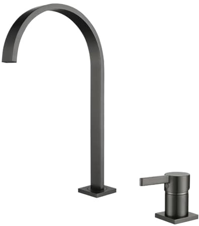 Robinet de lavabo de salle de bain à deux trous en or brossé, robinet de lavabo de salle de bain à large diffusion, robinet de lavabo à large diffusion rotatif à 360 degrés(Chrome)