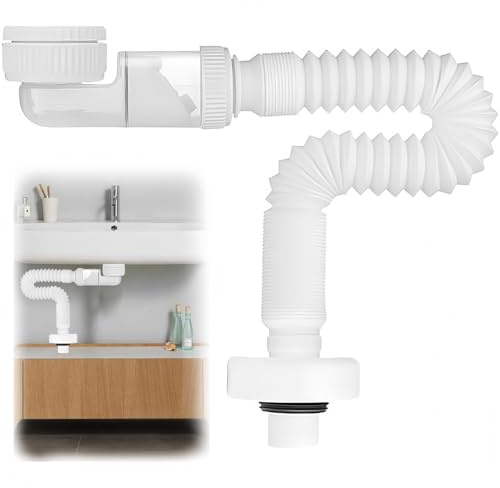 1/4 Tuyau de Vidange Flexible Siphon Tuyau De Vidange Pour Siphon Blanc | Siphon économiseur D'espace Evacuation Evier en à L'épreuve des Odeurs Flexible Réglable à 360° Tuyau de Vidange Remplaçable