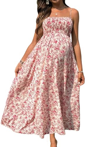 SweatyRocks Robe d'été pour femme enceinte - Robe florale à bretelles spaghetti - Robe d'été élégante - Robe de grossesse - Robe de fête - Tenue de vacances